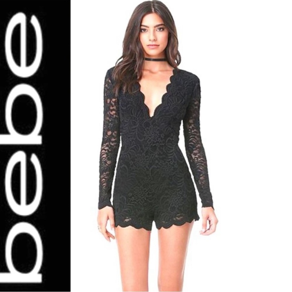 💥HAUNTINGLY BEAUTIFUL💥Bebe Black Lace Romper